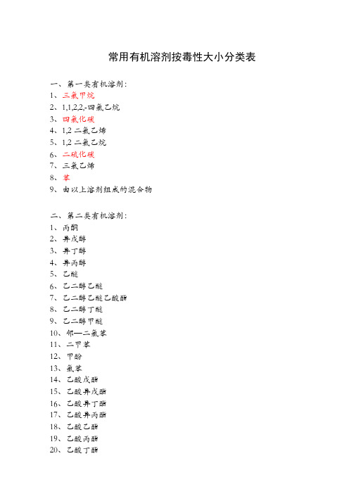 常用有机溶剂按毒性大小分类表