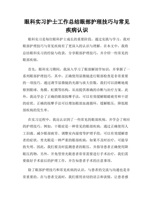 眼科实习护士工作总结眼部护理技巧与常见疾病认识