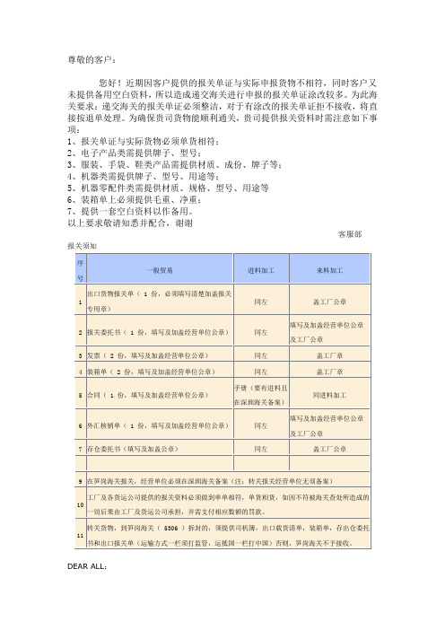 报关资料注意事项