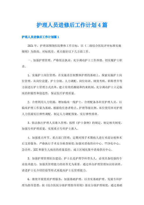 护理人员进修后工作计划4篇