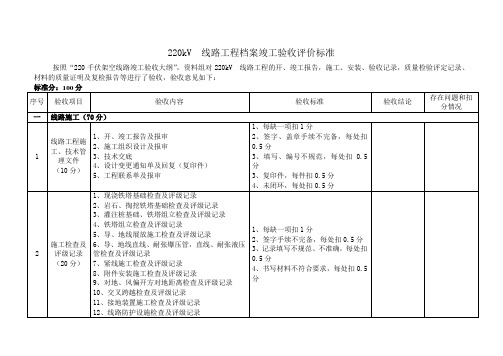 220kV线路工程档案竣工验收评价标准