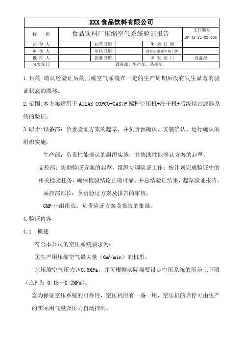 食品饮料厂压缩空气系统验证报告