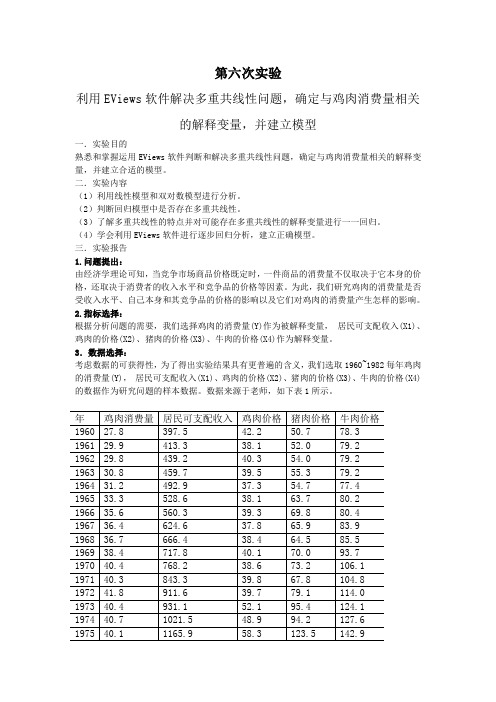 实验6 多重共线性问题,确定与鸡肉消费量相关的解释变量