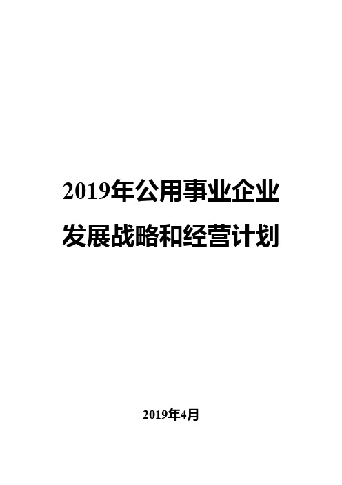 2019年公用事业企业发展战略和经营计划