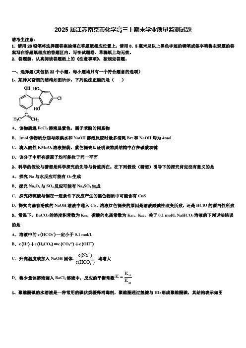 2025届江苏南京市化学高三上期末学业质量监测试题含解析