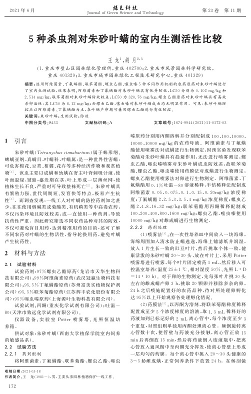 5种杀虫剂对朱砂叶螨的室内生测活性比较