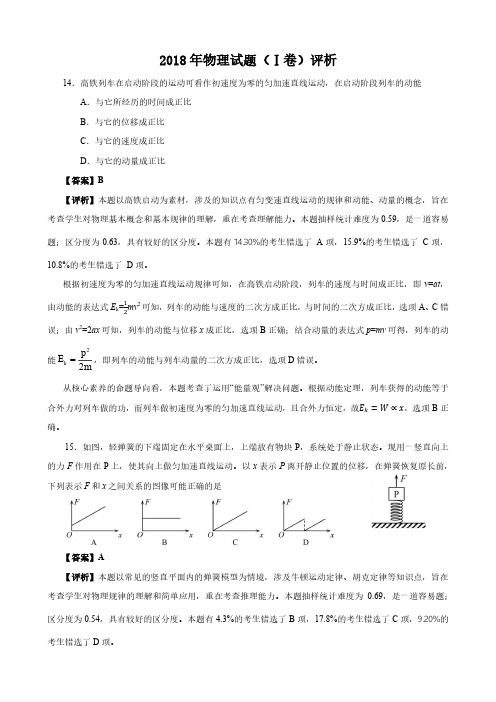 2018年全国高考物理试题(Ⅰ卷)评析