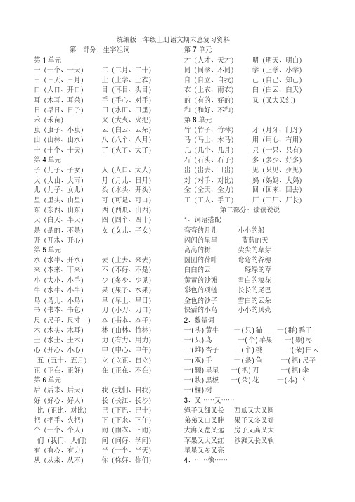 部编版一年级上册语文期末总复习资料1-推荐