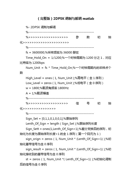 （完整版）2DPSK调制与解调matlab