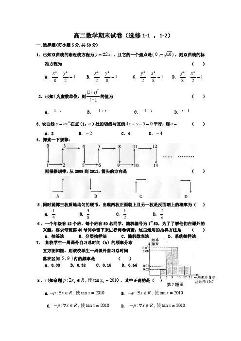 高二数学试卷(选修1-1 ,1-2)