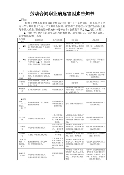 劳动合同职业病危害因素告知书各区队