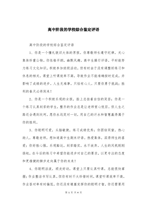 高中阶段的学校综合鉴定评语