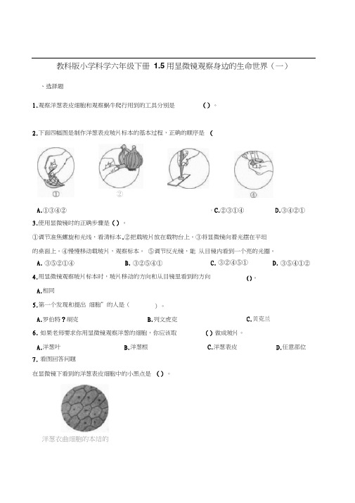 六年级下册科学试题--1.5用显微镜观察身边的生命世界一教科版含解析