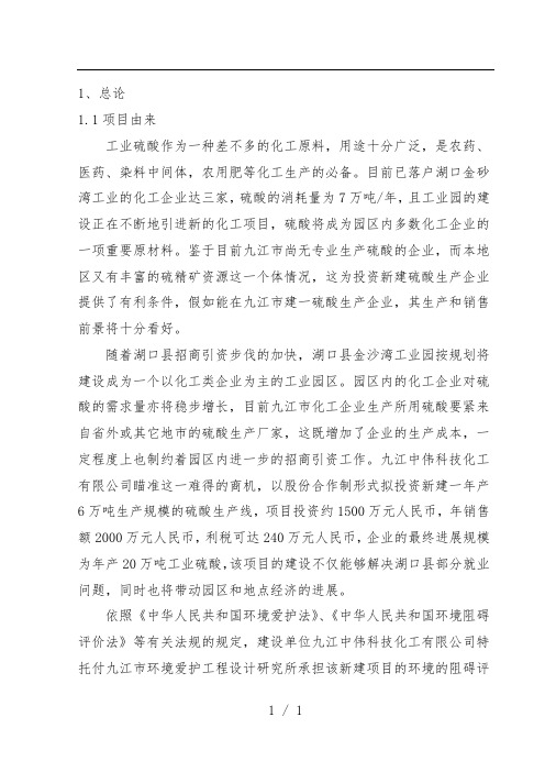 硫酸生产线项目策划环评报告书