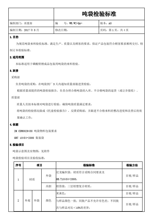 企业质量部吨袋检验标准