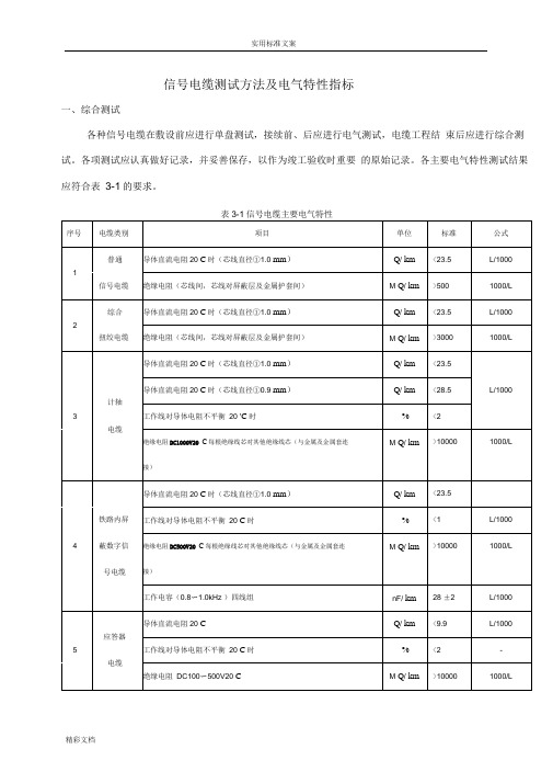 电缆测试方法及电气特性指标