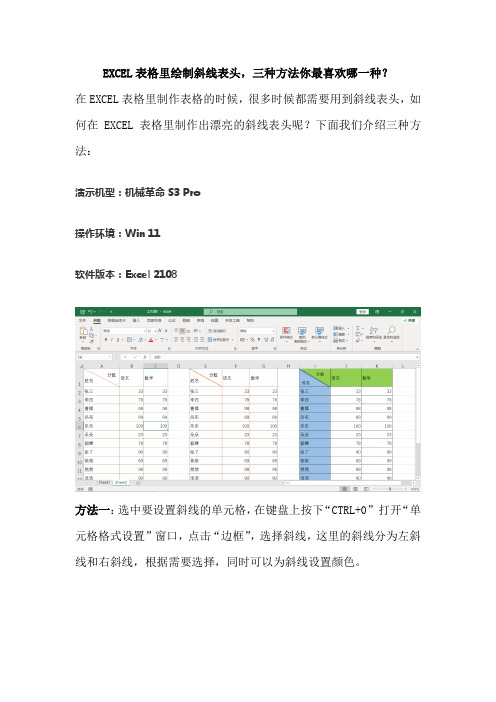 EXCEL表格里绘制斜线表头