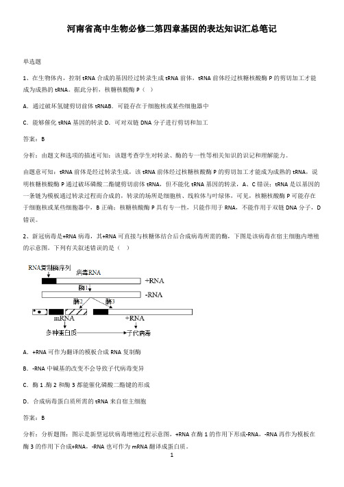 河南省高中生物必修二第四章基因的表达知识汇总笔记