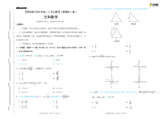 文科数学-全国名校2020年高三5月大联考(新课标Ⅰ卷)试卷