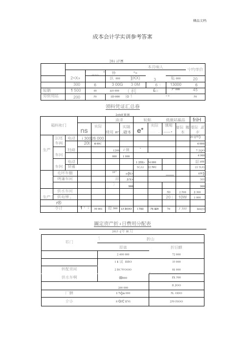 成本会计实训参考答案