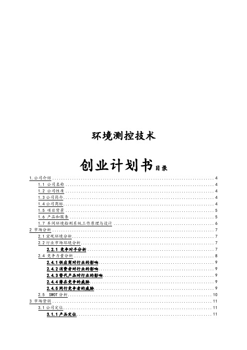 环境测控技术有限公司创业项目计划书