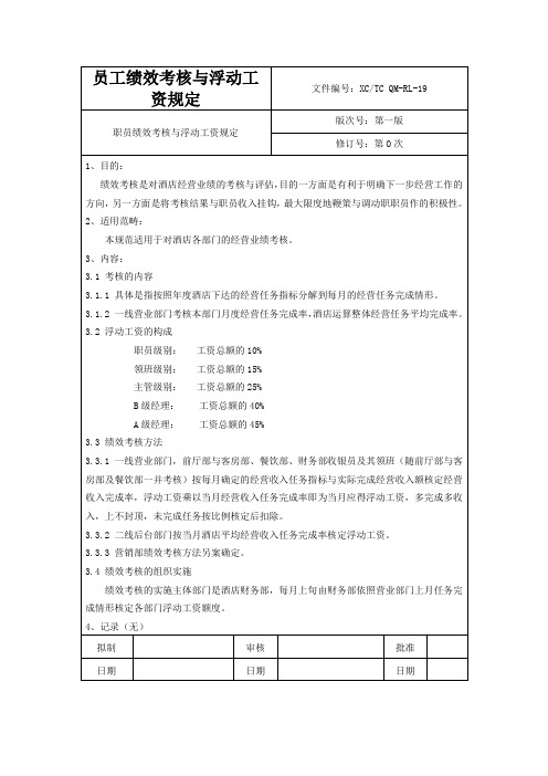 员工绩效考核与浮动工资规定