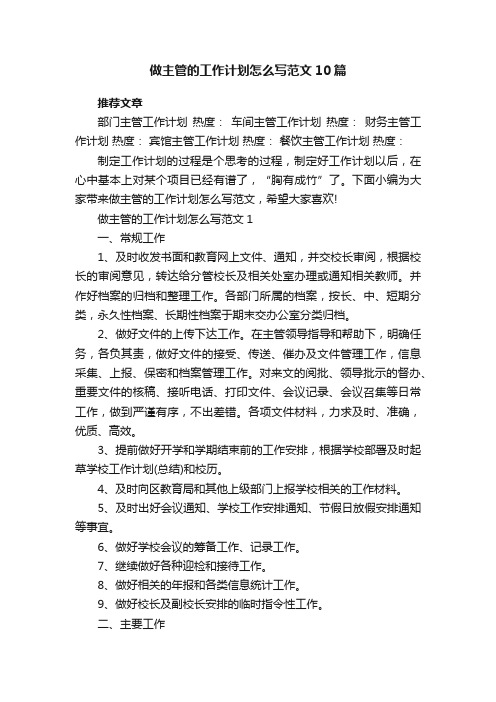 做主管的工作计划怎么写范文10篇