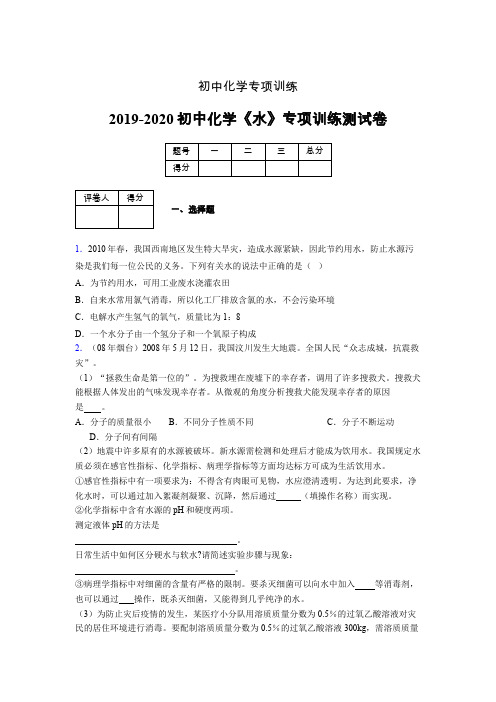 2019-2020学年初中化学《水》专项训练模拟测试(含答案) (340)