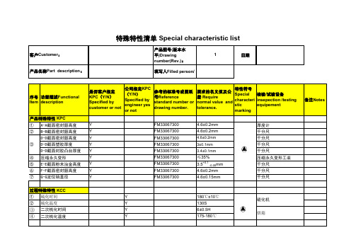 特殊特性清单