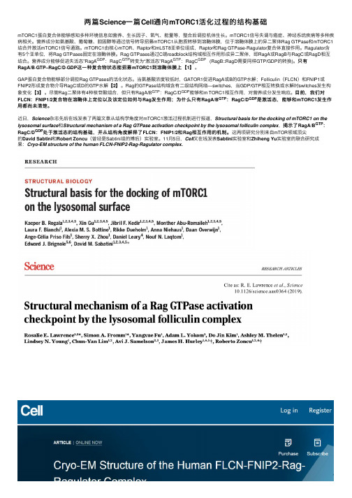 两篇Science一篇Cell通向mTORC1活化过程的结构基础