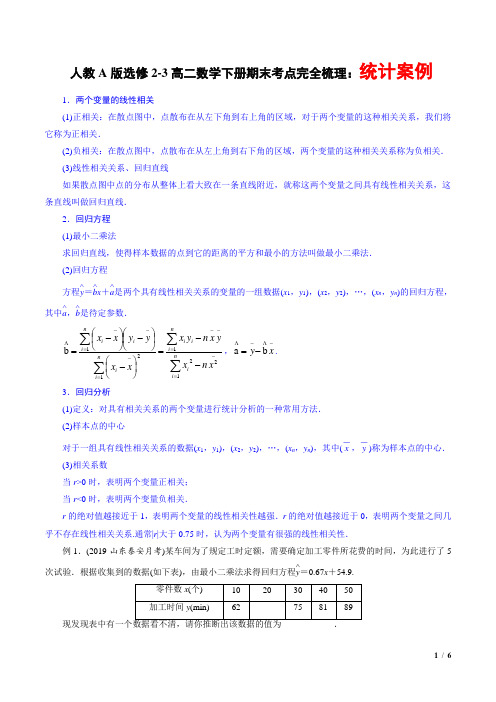 人教A版选修2-3高二数学下册期末考点完全梳理：统计案例(解析版)