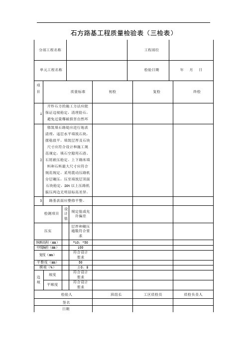 石方路基工程质量检验三检表