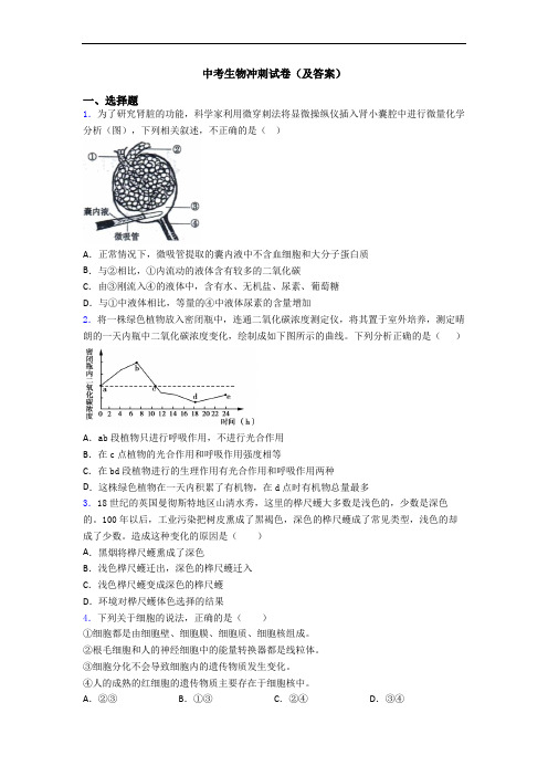 中考生物冲刺试卷(及答案)