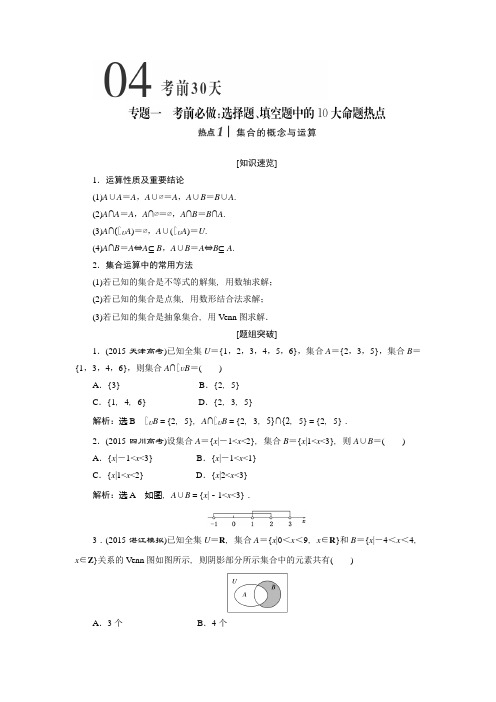 专题一    考前必做：选择题、填空题中的10大命题热点