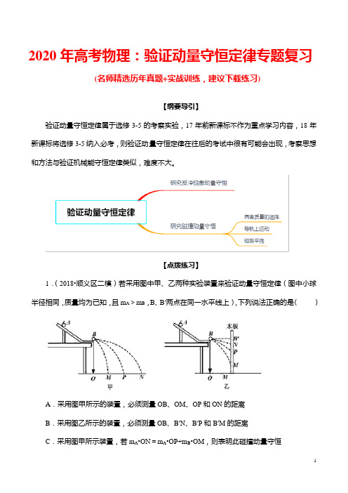 2020年高考物理：验证动量守恒定律专题复习