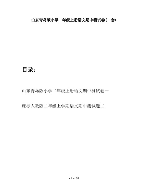 山东青岛版小学二年级上册语文期中测试卷(二套)