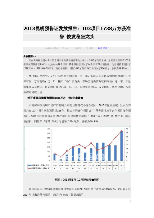 2013年昆明预售证发放报告