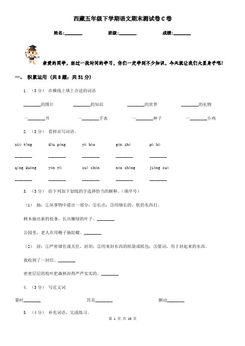 西藏五年级下学期语文期末测试卷C卷