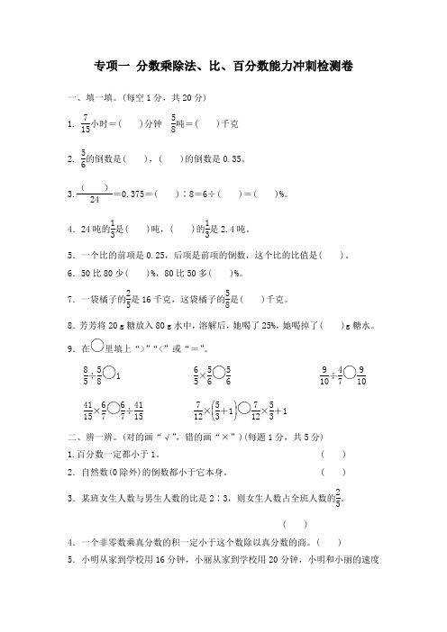 人教版六年级数学上册各单元知识点专项训练练习题及易错题专项训练题含答案解析(完整版)