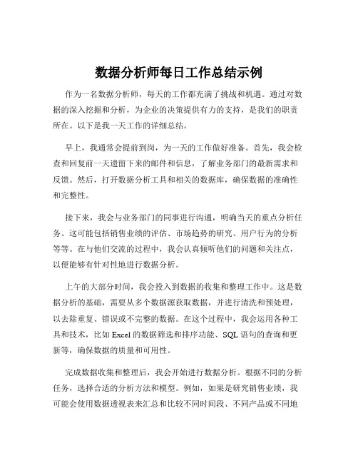 数据分析师每日工作总结示例