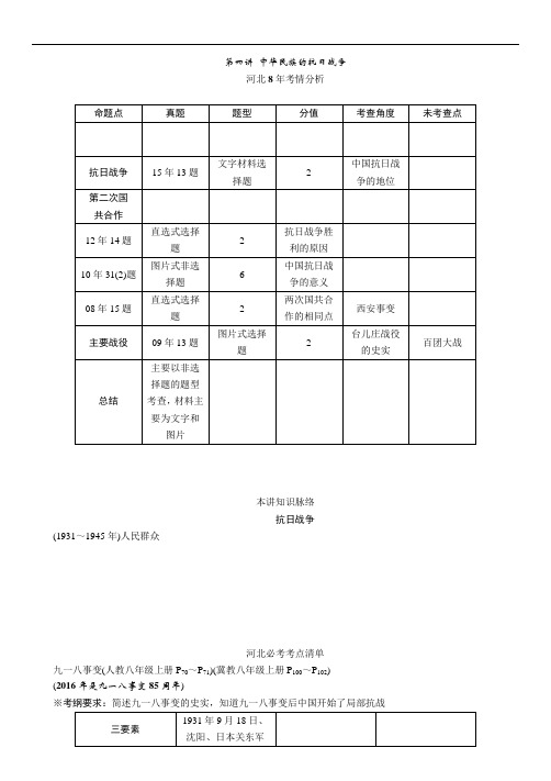 中考命题研究(河北)历史中考热点专题：第四讲 中华民族的抗日战争