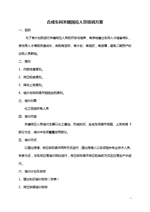 合成车间关键岗位人员培训方案