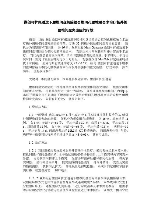 微创可扩张通道下腰椎间盘切除结合椎间孔腰椎融合术治疗极外侧腰椎间盘突出症的疗效