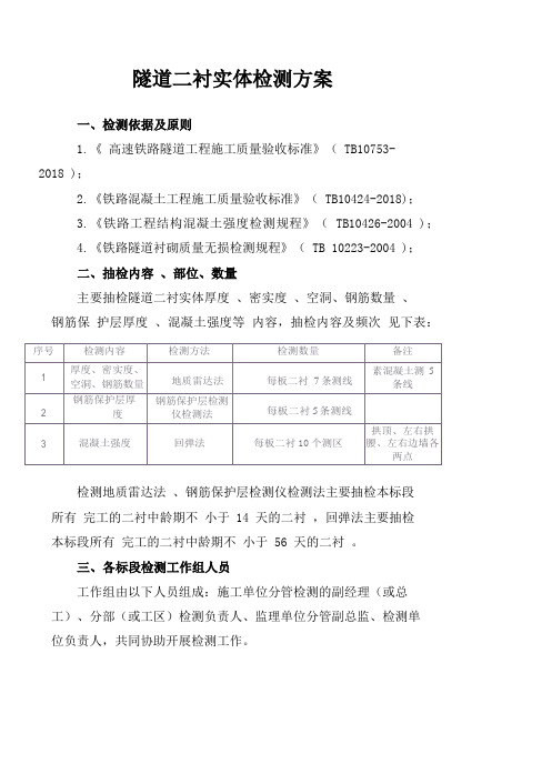 隧道二衬实体检测方案