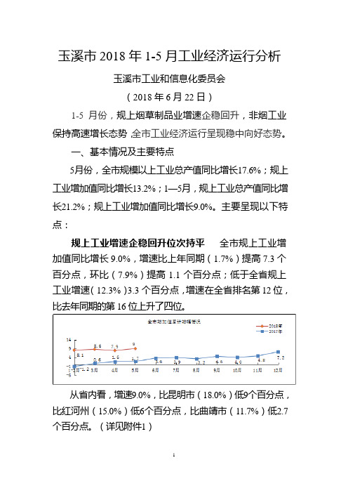 玉溪2018年5月工业经济运行分析