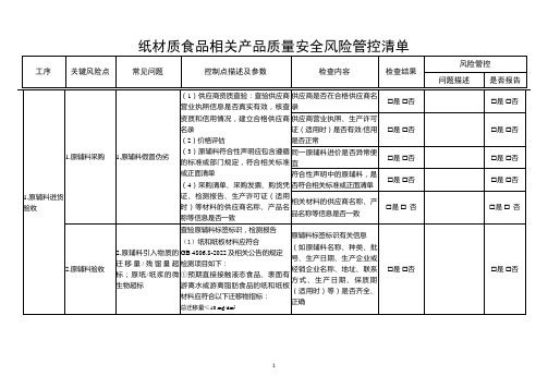 纸材质食品相关产品质量安全风险管控清单