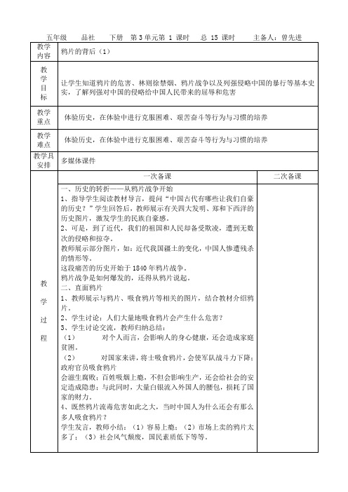 苏教版五年级品德与社会下册《鸦片的背后》第一课时