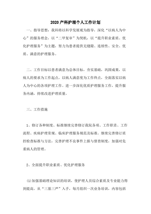 2020产科护理个人工作计划
