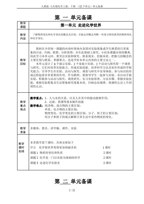 人教版 九年级化学上册、下册 (12个单元)单元备课