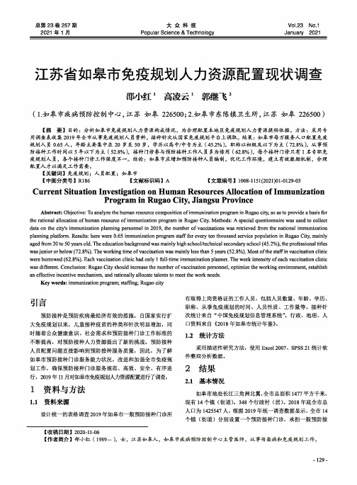 江苏省如皋市免疫规划人力资源配置现状调查